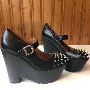 JC Gil Stud black leather platform Mary Janes